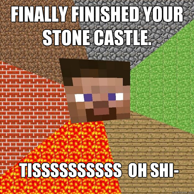 Finally finished your stone castle. Tissssssssss  OH SHI-  Minecraft