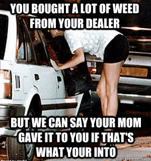 You bought a lot of weed from your dealer But we can say your mom gave it to you if that's what your into  Karma Whore