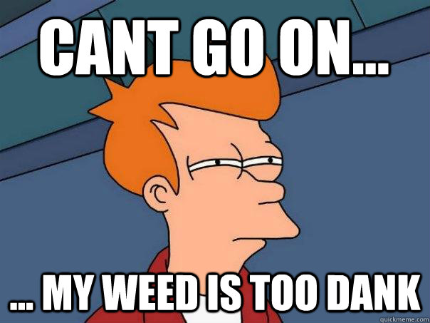 cant go on... ... my weed is too dank  Futurama Fry