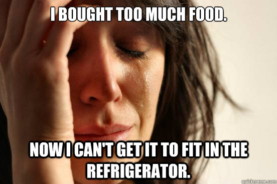 I bought too much food. Now I can't get it to fit in the refrigerator.   First World Problems