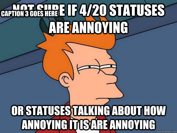 Not sure if 4/20 statuses are annoying or statuses talking about how annoying it is are annoying Caption 3 goes here  Futurama Fry