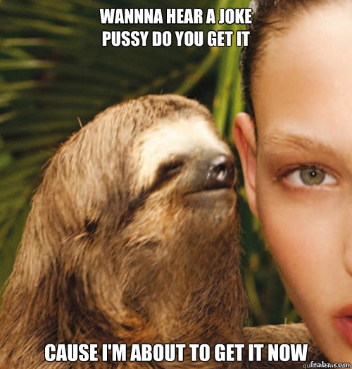 wannna hear a joke 
pussy do you get it cause i'm about to get it now  rape sloth