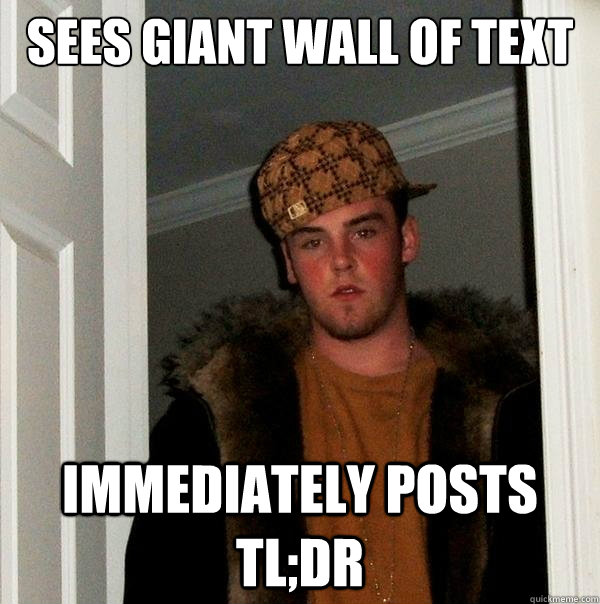 Sees giant wall of text Immediately posts tl;dr - Sees giant wall of text Immediately posts tl;dr  Scumbag Steve