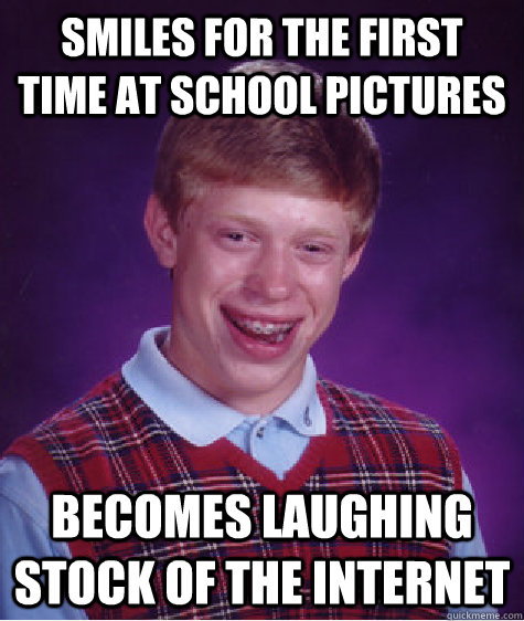 smiles for the first time at school pictures becomes laughing stock of the internet  Bad Luck Brian