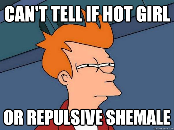 can't tell if hot girl or repulsive shemale  Futurama Fry