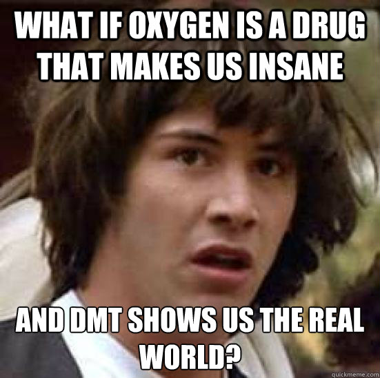 what if oxygen is a drug that makes us insane and dmt shows us the real world?  conspiracy keanu