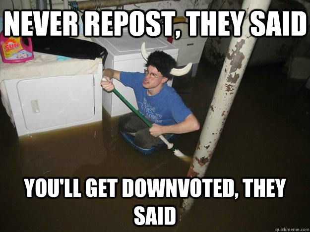 Never Repost, they said You'll get downvoted, they said  Do the laundry they said