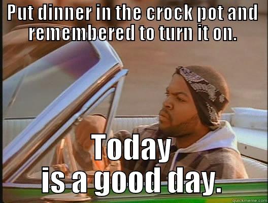 This is huge for me - PUT DINNER IN THE CROCK POT AND REMEMBERED TO TURN IT ON. TODAY IS A GOOD DAY. today was a good day