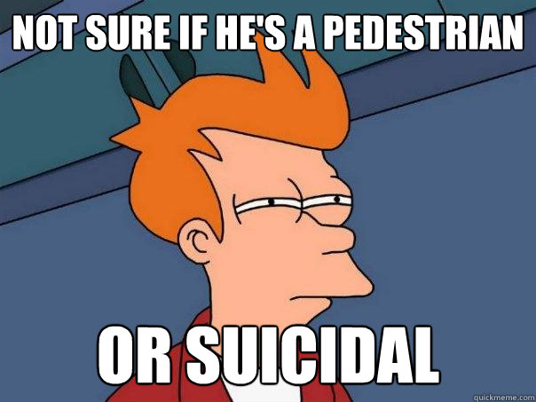 not sure if he's a pedestrian or suicidal  Futurama Fry