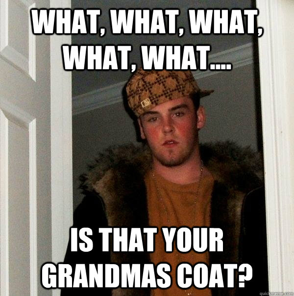 What, what, what, what, what.... Is that your grandmas coat?  Scumbag Steve