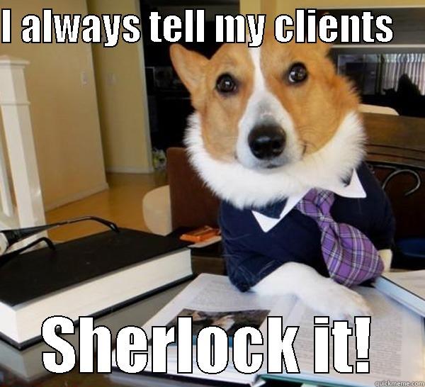 you should sherlock - I ALWAYS TELL MY CLIENTS     SHERLOCK IT! Lawyer Dog