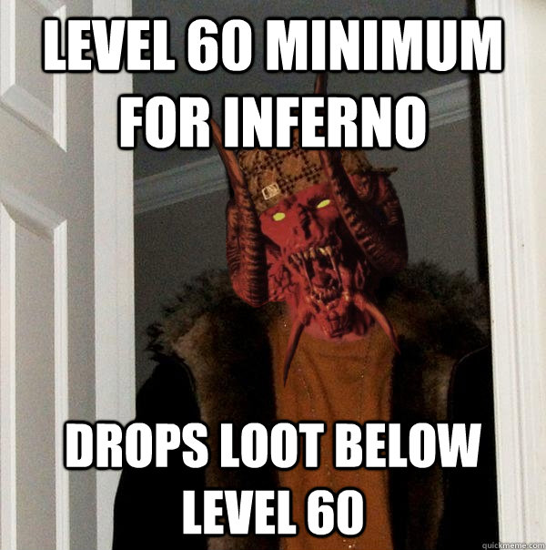 Level 60 minimum for inferno Drops loot below level 60  