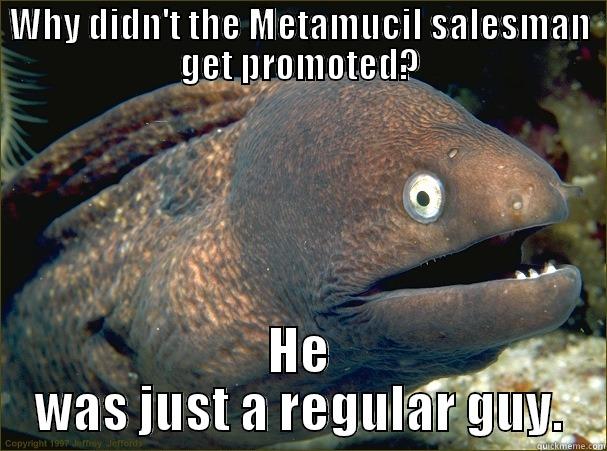 WHY DIDN'T THE METAMUCIL SALESMAN GET PROMOTED? HE WAS JUST A REGULAR GUY. Bad Joke Eel