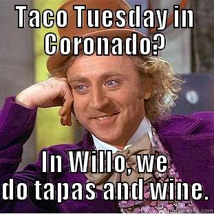 TACO TUESDAY IN CORONADO? IN WILLO, WE DO TAPAS AND WINE. Condescending Wonka