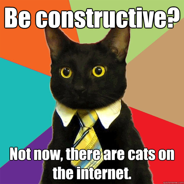 Be constructive? Not now, there are cats on the internet.  Business Cat