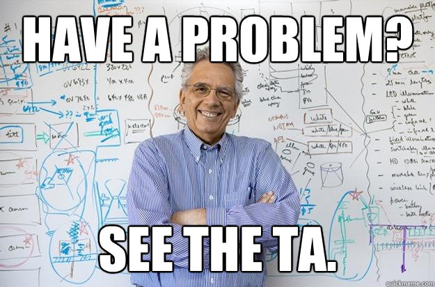 Have a problem? see the TA.  Engineering Professor