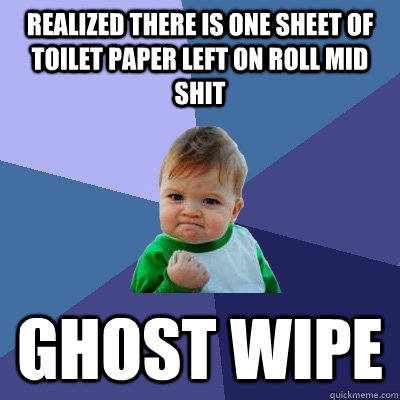 Realized there is one sheet of toilet paper left on roll mid shit Ghost Wipe - Realized there is one sheet of toilet paper left on roll mid shit Ghost Wipe  Success Kid