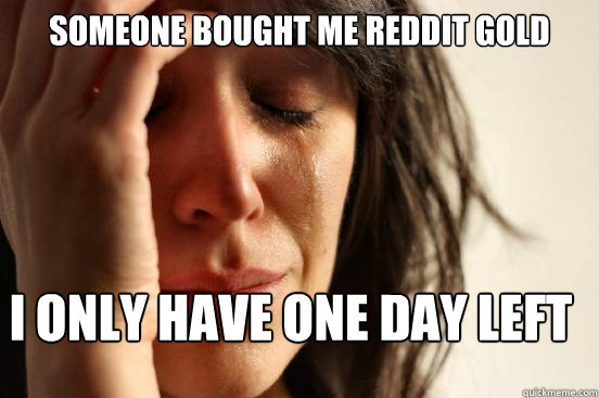 Someone bought me Reddit Gold I only have one day left  First World Problems