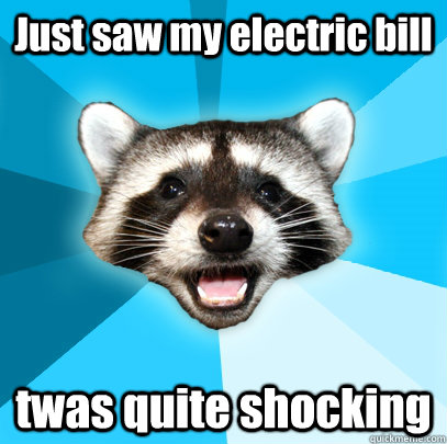 Just saw my electric bill twas quite shocking - Just saw my electric bill twas quite shocking  Lame Pun Coon