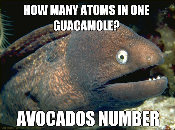 Avocados number How many atoms in one guacamole? - Avocados number How many atoms in one guacamole?  Bad Joke Eel