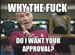 Why the fuck  Do I want your approval? - Why the fuck  Do I want your approval?  Annoyed Picard