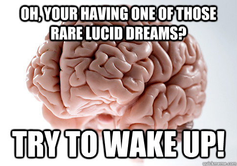 Oh, your having one of those rare lucid dreams? try to wake up!  Scumbag Brain