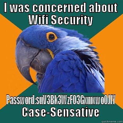 I WAS CONCERNED ABOUT WIFI SECURITY PASSWORD:SUV3BK3WZFO3GXMXWOOJLY CASE-SENSATIVE Paranoid Parrot