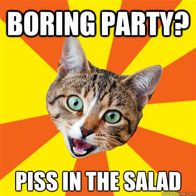 BORING PARTY? PISS IN THE SALAD Caption 3 goes here  Bad Advice Cat