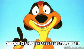 Sarcasm is a Foreign Language to you, isn't it?  - Sarcasm is a Foreign Language to you, isn't it?   Timon - Sarcasm