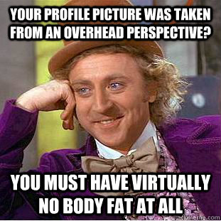 Your profile picture was taken from an overhead perspective? You must have virtually no body fat at all  Condescending Wonka