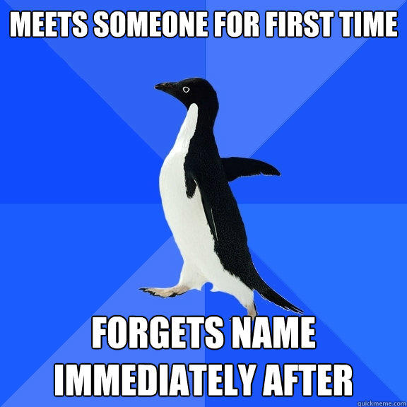 meets someone for first time forgets name immediately after - meets someone for first time forgets name immediately after  Socially Awkward Penguin