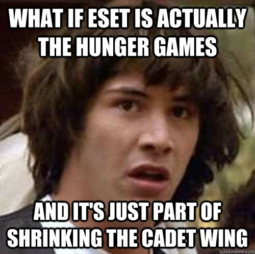 What if eset is actually the hunger games And it's just part of shrinking the cadet wing  conspiracy keanu