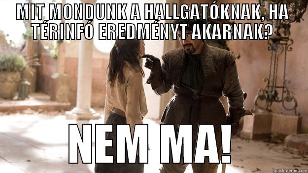 MIT MONDUNK A HALLGATÓKNAK, HA TÉRINFÓ EREDMÉNYT AKARNAK? NEM MA! Arya not today