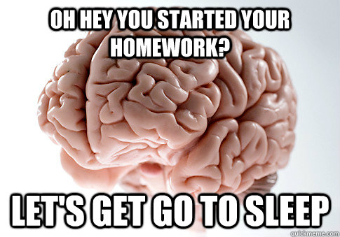 Oh hey you started your homework? Let's get go to sleep  Scumbag Brain