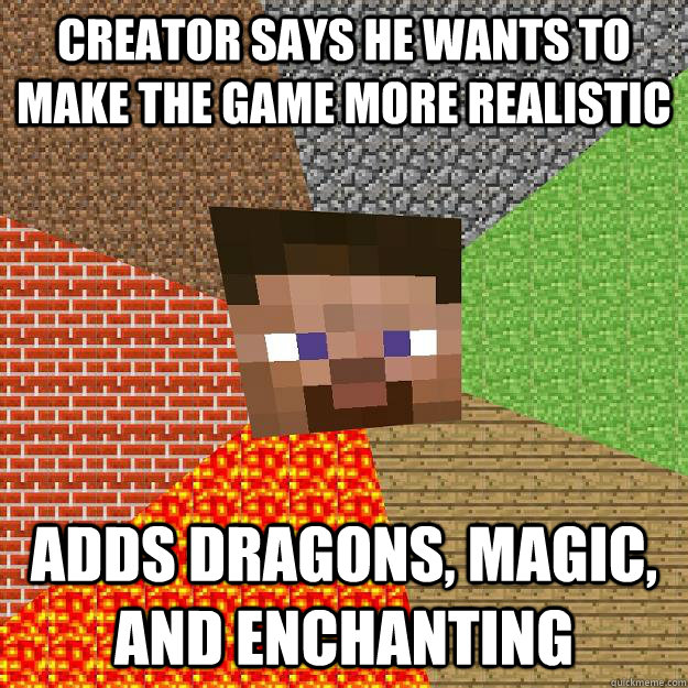 creator says he wants to make the game more realistic adds dragons, magic, and enchanting  Minecraft