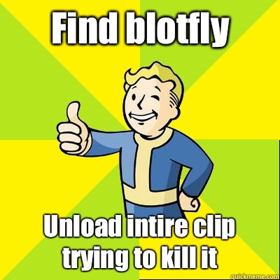 Find blotfly Unload intire clip trying to kill it  Fallout new vegas