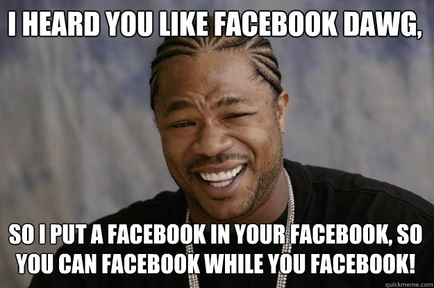 I heard you like facebook dawg, so i put a facebook in your facebook, so you can facebook while you facebook!  Xzibit meme