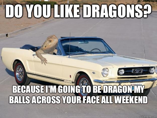 Do you like dragons? Because I'm going to be dragon my balls across your face all weekend
  