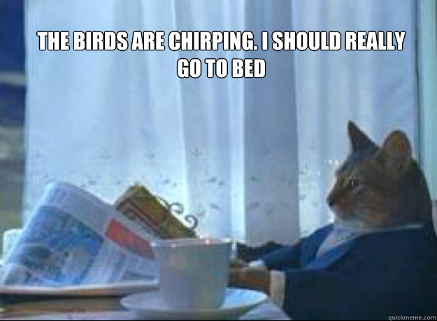 The birds are chirping. I should really go to bed I should really go to bed  