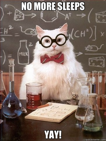 NO MORE SLEEPS YAY! - NO MORE SLEEPS YAY!  Chemistry Cat