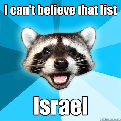 I can't believe that list Israel  Lame Pun Coon