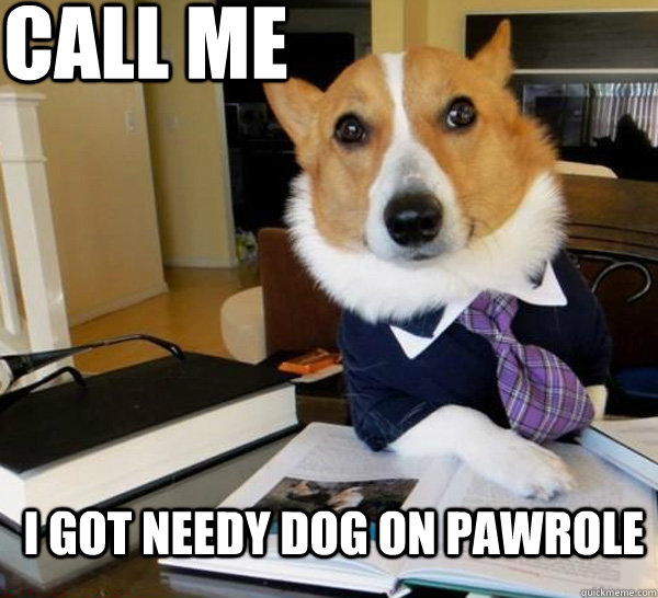 Call me  I got Needy Dog on Pawrole  Lawyer Dog