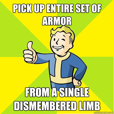 pick up entire set of armor from a single dismembered limb  Fallout new vegas