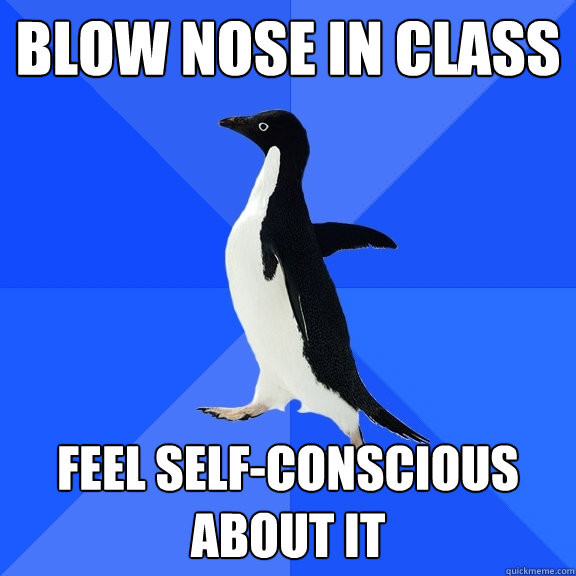 Blow nose in class Feel self-conscious about it - Blow nose in class Feel self-conscious about it  Socially Awkward Penguin