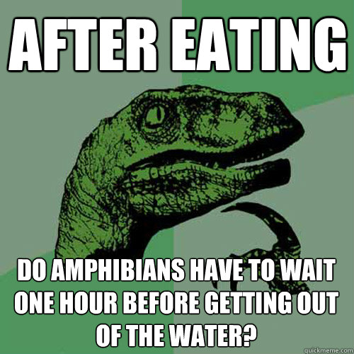 After eating do amphibians have to wait one hour before getting out of