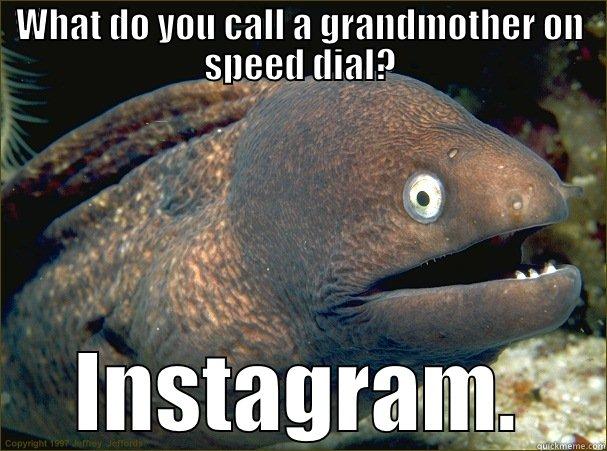 WHAT DO YOU CALL A GRANDMOTHER ON SPEED DIAL? INSTAGRAM. Bad Joke Eel