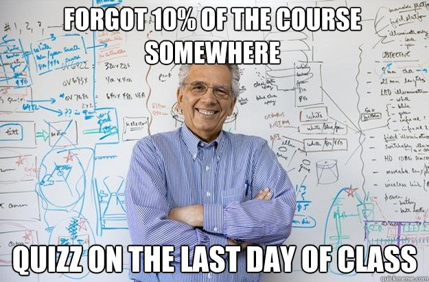 Forgot 10% of the course somewhere Quizz on the last day of class - Forgot 10% of the course somewhere Quizz on the last day of class  Engineering Professor