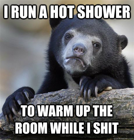 I RUN A HOT SHOWER TO WARM UP THE ROOM WHILE I SHIT  Confession Bear