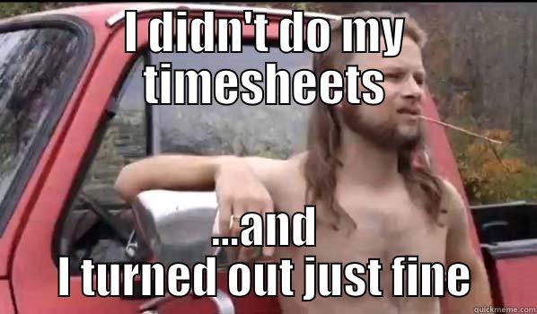 I DIDN'T DO MY TIMESHEETS ...AND I TURNED OUT JUST FINE Almost Politically Correct Redneck