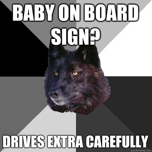 Baby on board sign? Drives extra carefully  Sanity Wolf